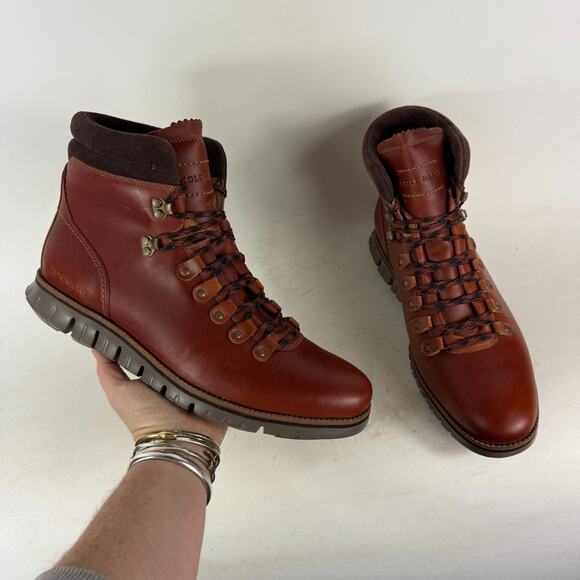 Cole Haan Zerogrand Hiking Boots Mens 11.5 Red Leather Lace-Up Waterproof C30405 - Picture 1 of 10